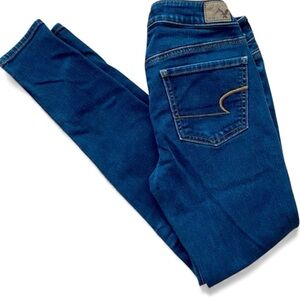 AEO AMERICAN EAGLE OUTFITTERS BLUE DENIM JEGGINGS JEANS PANTS  2 SKINNY LOW RISE